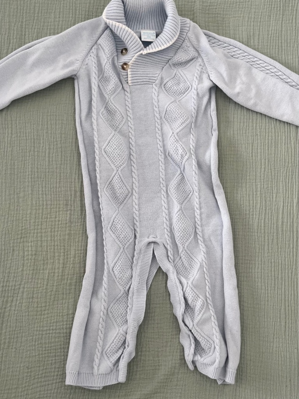 Handsome baby blue cotton sweater onesie (boys - 18M)